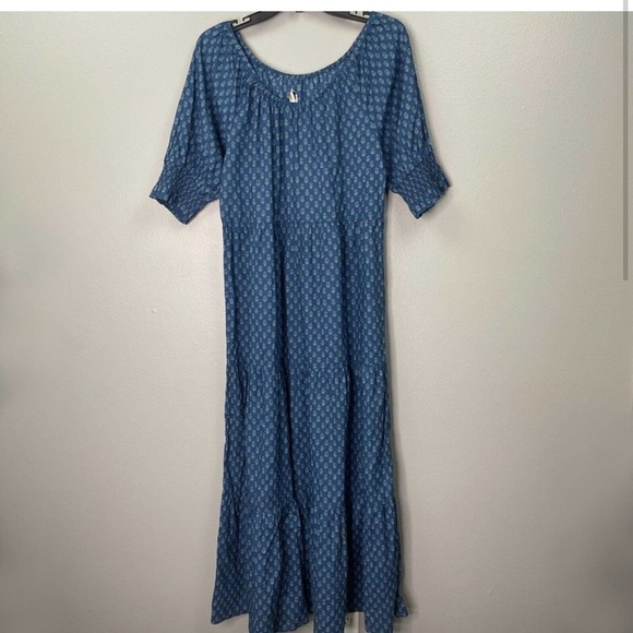 Faherty Willow Floral Midi Dress Womens Small Short Sleeve Tiered Peasant Boho - Picture 4 of 8